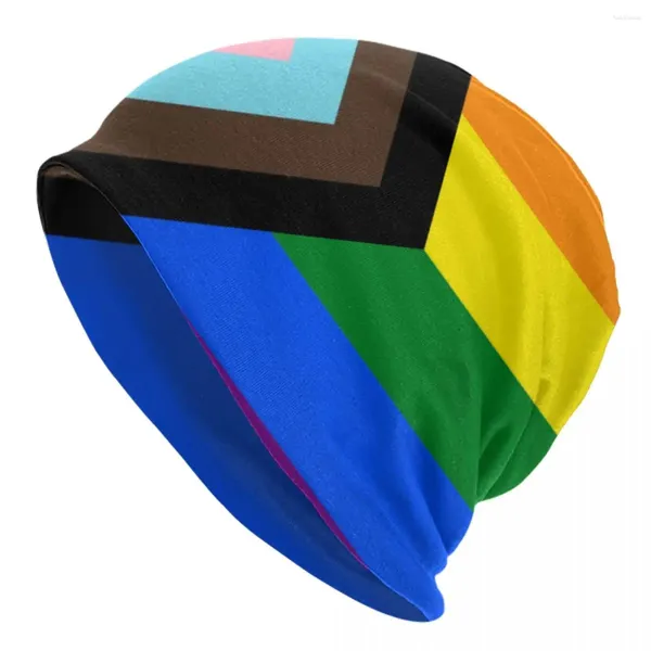 Berretti LGBT Progress Pride Flag Skullies Berretti Berretti Unisex Inverno Caldo Cappello di lavoro a maglia Adulto Gay Bonnet Cappelli Berretto da sci all'aperto