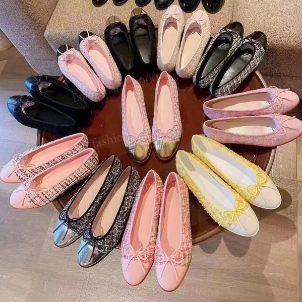 Loafers bale düz ayakkabılar tasarımcı elbise ayakkabıları kadın balerinler deri kumaş eklenmiş yuvarlak ayak parmağı ayakkabı moafers balıkçı ayakkabıları bale düz saplama topuklular