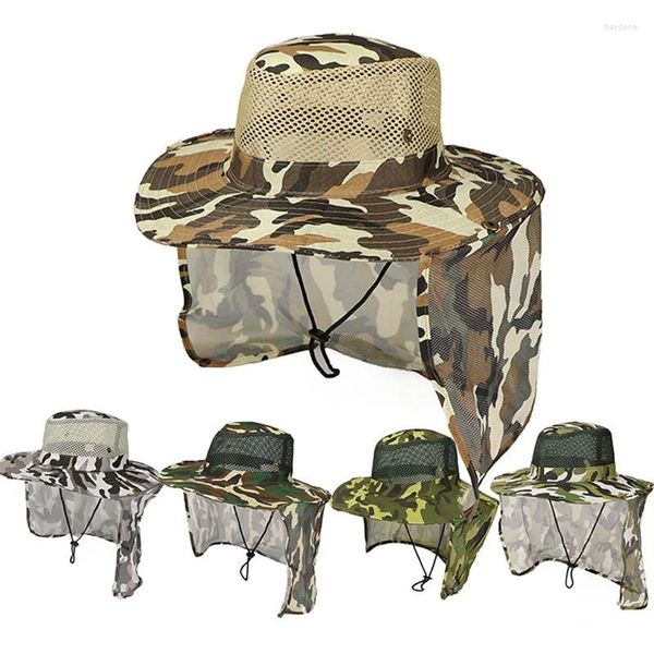 Berets Männer Frauen Sommer Outdoor Sport Angeln Sonne Fischer Hut Dschungel Camouflage Breite Krempe Atmungsaktive Mesh Sonnenschutz Sonnenschutz Kappe W64