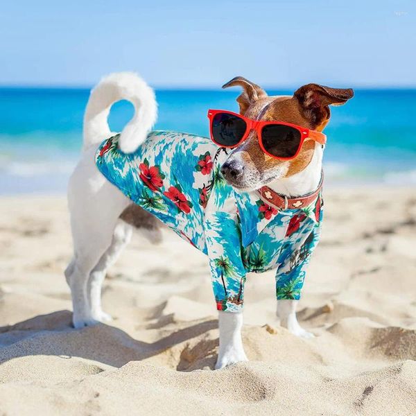 Camicia per abbigliamento per cani Estate Abbigliamento per animali da spiaggia hawaiana T-shirt per cuccioli con stampa di fiori di albero di cocco per cani di piccola taglia Gilet per gatti