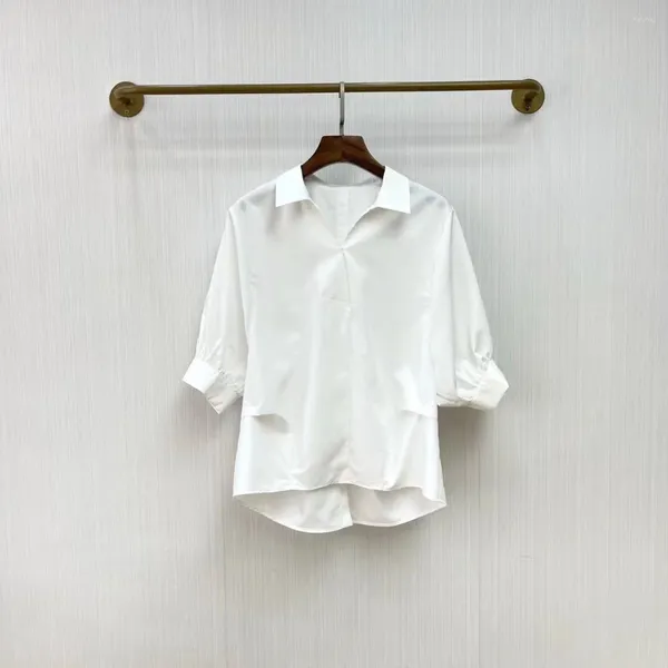 Blusas femininas cintura plissada fishtail camisa botão traseiro design casual moda 2023 estilo verão 0316