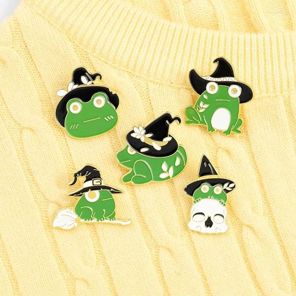 Broschen Hexe Frosch Niedliche Tieraccessoires Emaille Pins Maßgeschneiderte Lustige Magische Besentasche Anstecknadel Cartoon Abzeichen Schmuck