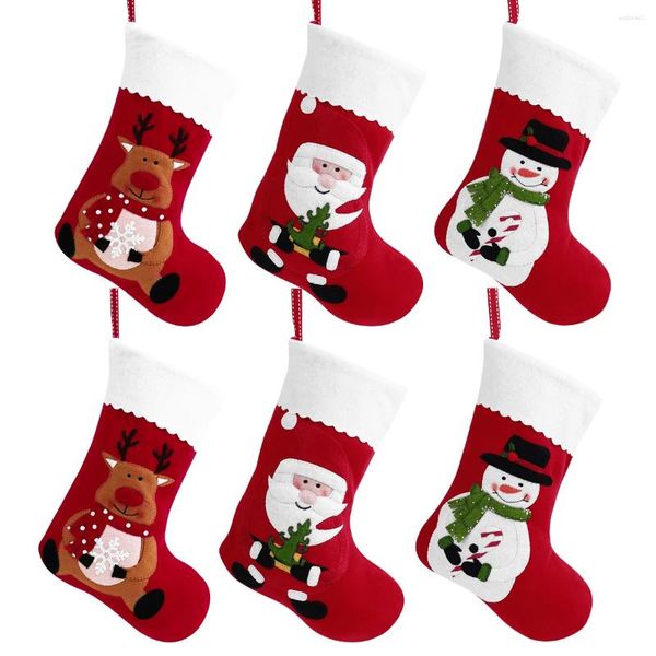 Noel dekorasyonları 6pcs Hisset Tatil Çorapları Hediye Çocuk Çantaları Ev Ağacı Dekor Yıl 2023 için Şeker Tedavi Edin