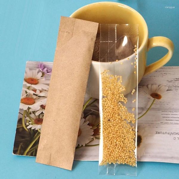 Confezione regalo Sacchetti per imballaggio open top in carta kraft di piccole dimensioni Buste piatte in alluminio Mylar in polvere di caffè con tacca a strappo Buste piatte in alluminio termosaldabili