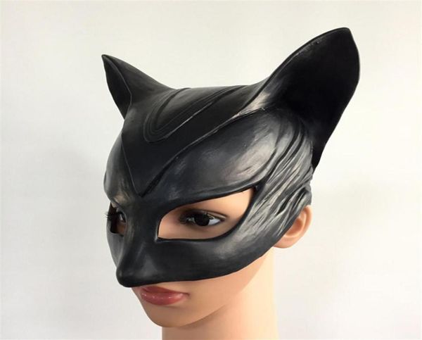 Catwoman Maschera Costume Cosplay Copricapo Nero Mezza faccia Maschere in lattice Donna sexy Halloween Batman Party adulto Maschera da ballo nera221D95675749695