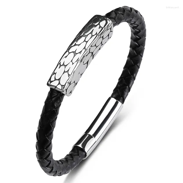 Charme pulseiras na moda fivela de aço inoxidável trançado couro masculino jóias mão tecido pulseiras moda pulseiras masculino presente p627