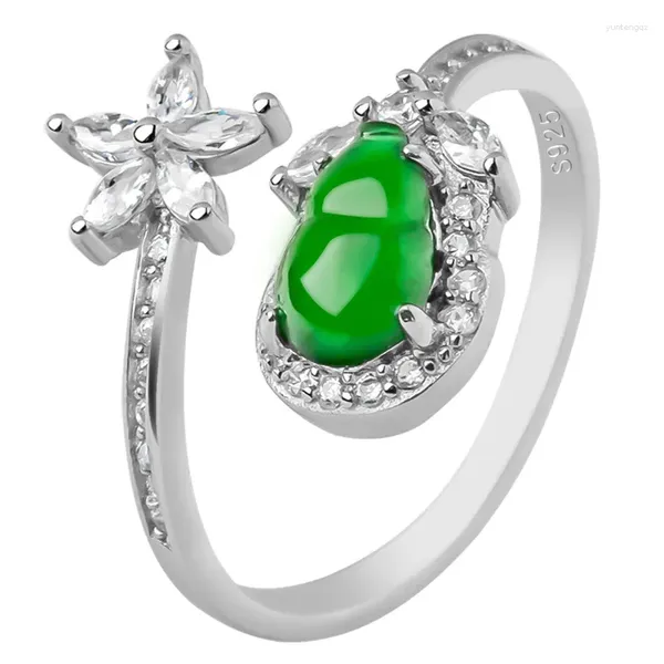 Anelli a grappolo Zucca di giada birmana Talismani in argento 925 Accessori donna Ciondoli per gioielli Amuleti in pietra smeraldo Giadeite verde naturale