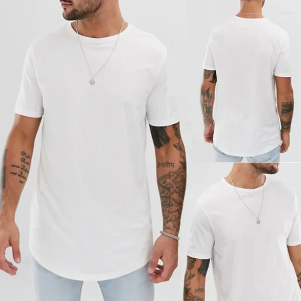 Herren T-Shirts Hip Hop Extended Long Line T-Shirt Swag Hem Streetwear Shirt Kurzarm Solide Tops T-Shirt Männliche Freizeitkleidung T-Shirt