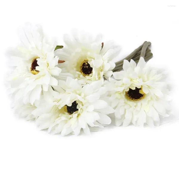 Flores decorativas 5pcs flor artificial gerbera margarida para decoração de casa de casamento (branca)