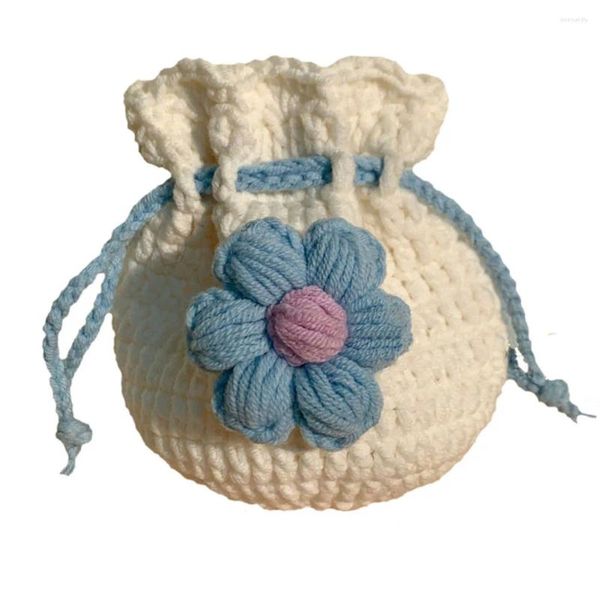Papillon Portamonete con fiore lavorato a maglia fatto a mano Portamonete da donna Ragazza Piccola borsa per riporre oggetti