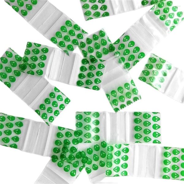 Hediye sargısı 25x25mm pe plastik fermuarlı mühürlü baggies yeşil uzaylı baskı 100pcs kilit depolama çantaları 5mil 1010 y027