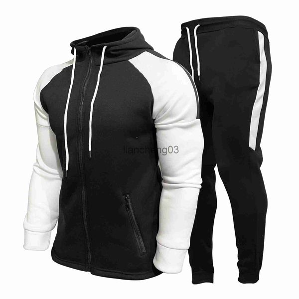 Tute da uomo Autunno Inverno Tuta da uomo Contrast Gym Con cappuccio Set da 2 pezzi Completo da corsa da uomo Completo da uomo Sport Felpa con cappuccio Pantaloni Set da due pezzi J231023