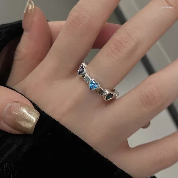 Anéis de cluster vsnow design exclusivo amor coração cz zircônia anel para mulheres cor prata metal ajustável índice dedo jóias