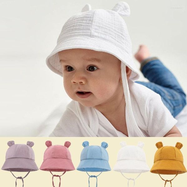 Berets crianças balde chapéus ins panamá bebê meninas chapéu meninos pescador boné sólido algodão criança orelha 3-12 meses
