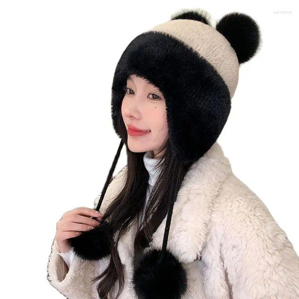 Berets inverno pelúcia urso protetor de orelha de malha boné para mulheres outono bonito quente grande headband capa chapéu