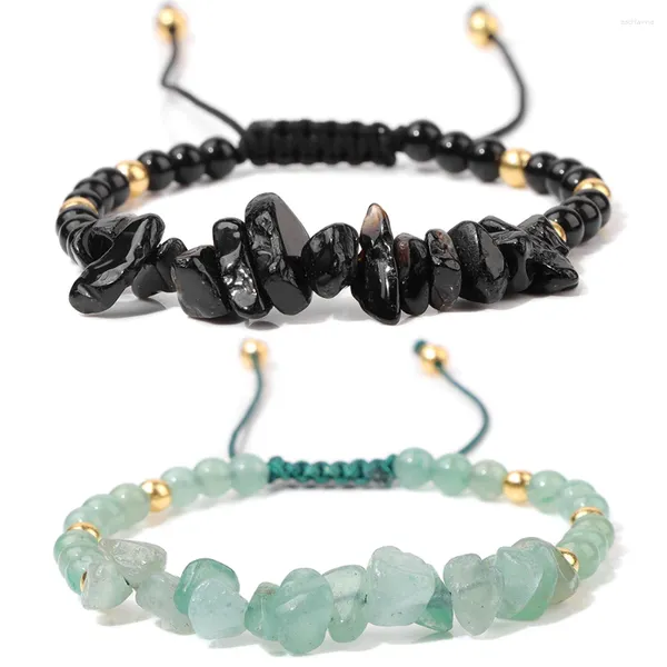 Link pulseiras irregular pedra natural chip grânulos pulseira de cascalho aventurina obsidiana corda ajustável trançado para mulheres jóias masculinas