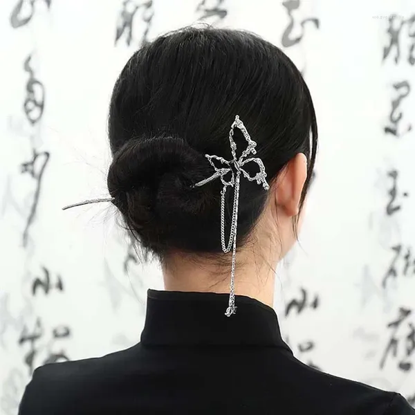 Haarspangen im chinesischen Stil, schwarze Schmetterlingsfransen-Haarnadel. Das Design ist minimaler kalter Wind