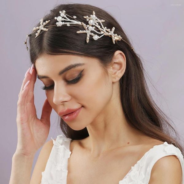 Clip per capelli fatti a mano per perle in oro fascia per gli accessori per matrimoni Bride Women Bande per capelli a stella