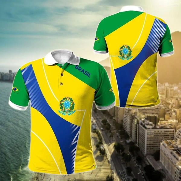 Polo da uomo bandiera brasiliana stemma polo personalizzate estate casual streetwear moda maglia ampia abbigliamento sportivo taglie forti