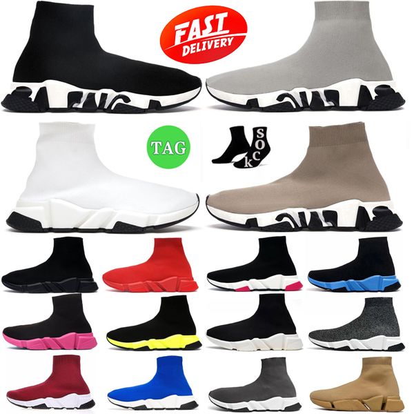 2023 Designer Sock Sapatos Plataforma Mens Mulheres Brilhante Malha Velocidade 2.0 1.0 Treinador Preto Branco Azul Luz Sliver Ruby Graffiti Vintage Bege Treinadores Sapatilhas