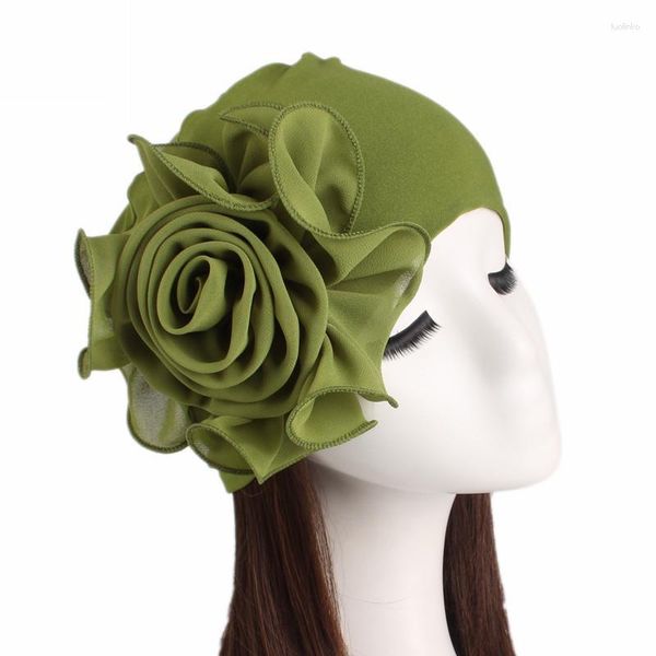 Abbigliamento etnico 2023 Abiti africani per le donne Lato grande fiore in fibra di bambù elasticizzato Foulard cappello da donna elegante moda chemioterapia