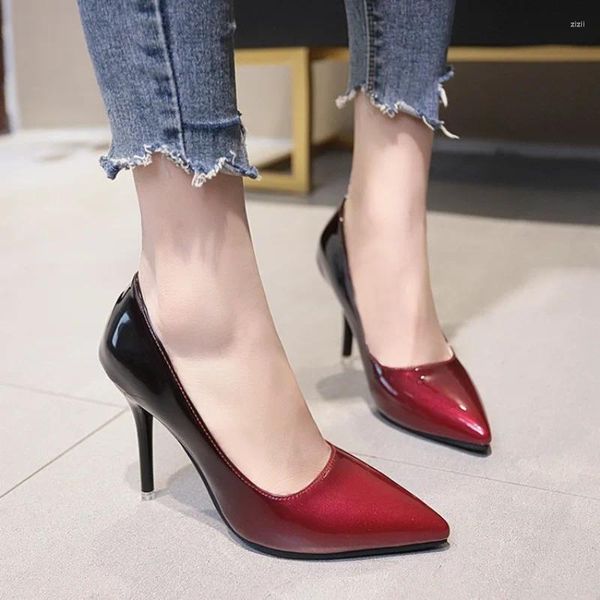 Sapatos de vestido de salto alto único stiletto feminino 2023 primavera gradiente cor europeia e americana mulheres super