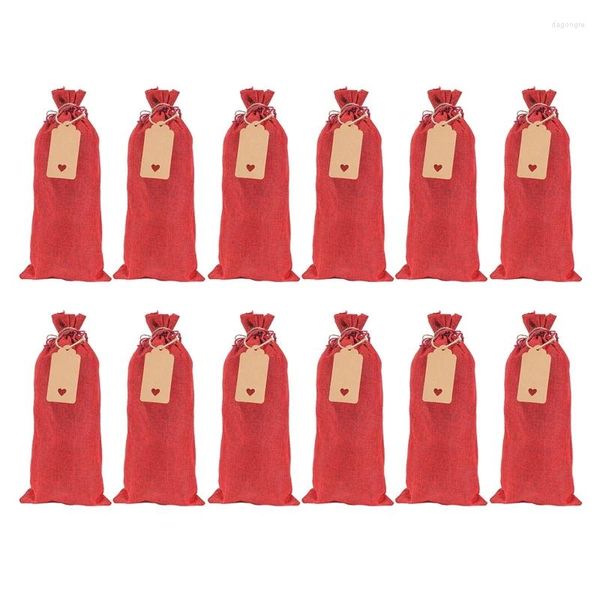 Decoraciones navideñas Bolsas de vino de arpillera Regalo 12 piezas Botella con cordones Etiquetas Cuerdas Cubiertas reutilizables