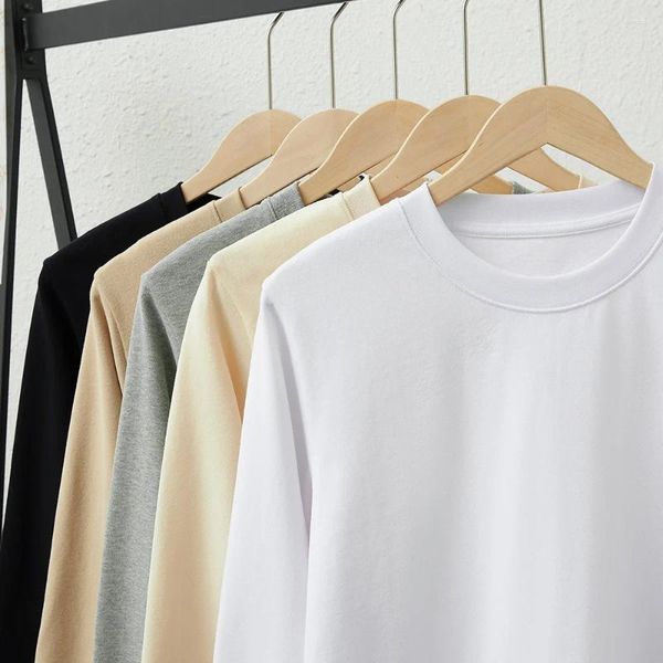 Herren-T-Shirts, 320 g schwere, kohlenstoffgebürstete Baumwolle, Premium-T-Shirts, Frühling und Herbst, modisch, einfarbig, einfach, lässig, Basic-Oberteile, T-Shirts