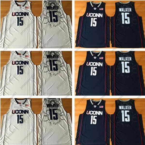 CUSTOM Uconn Huskies 15 Kemba Walker College Баскетбольные майки Университет носит темно-синий белый мужской сшитый трикотаж NCAA S-2XL Одежда высшего качества