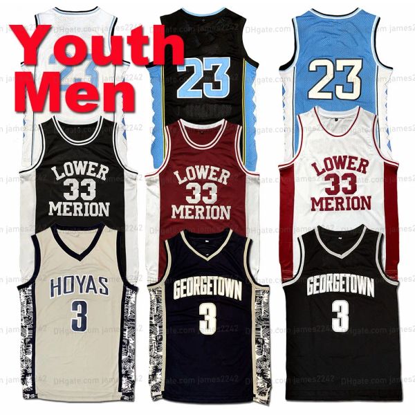 Versand aus den USA: Michael MJ #23 Basketball-Trikot, Herren, Jugend, Kinder, Lower Merion 33, Bryant Iverson #3, Georgetown Hoyas College-Trikots, alle Nähte