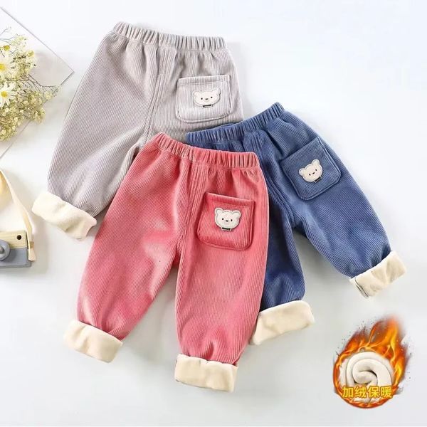 Pantaloni Pantaloni invernali per bambini Ragazzi e ragazze Pantaloni in pile caldi Pantaloni di velluto a coste per bambini Pantaloni casual con piedi raggruppati 231023