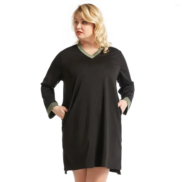 Vestidos plus size roupas femininas soltas 2023 verão gordura oversized com decote em v contraste cor vestido preto