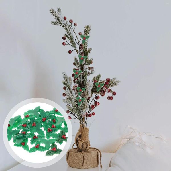 Depolama Şişeleri 30 PCS Noel Mikro Peyzaj Malzemeleri Holly Berries Decors Yeşil Aksesuarlar Mini Süsler DIY El Sanatları