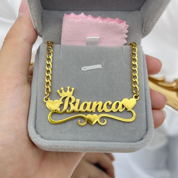 Collane con ciondolo Collana con nome personalizzato con cuore Collana personalizzata a catena cubana per ragazza Collana personalizzata in acciaio inossidabile oro per regalo da donna 231023