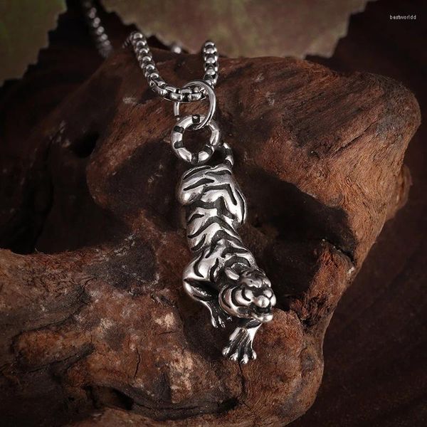 Collane con ciondolo Collana tigre placcata in argento Personalità maschile prepotente Animale Ragazzi Tendenza moda regalo gioielli