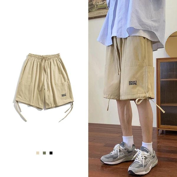 Shorts masculinos verão high street vintage carga solta macia perna larga casual versátil calças curtas moletom roupas masculinas homme