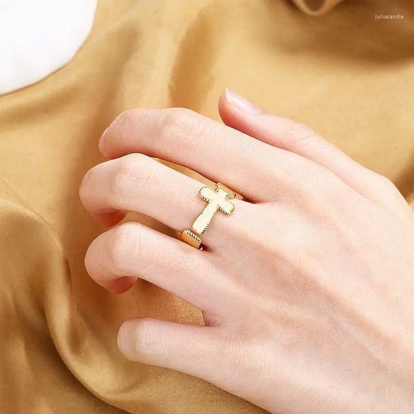 Кольца кластера, модное женское кольцо из стерлингового серебра 925 пробы, простой крест, открытый для хип-хопа, подарок на день рождения, ювелирные изделия