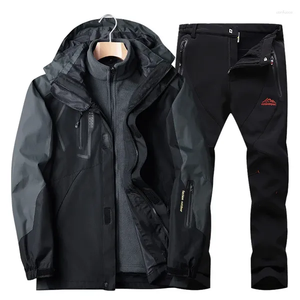 Jaquetas ao ar livre 2023 homem inverno impermeável esqui quente softshell velo caminhadas acampamento casaco outwear conjunto calças subir calças