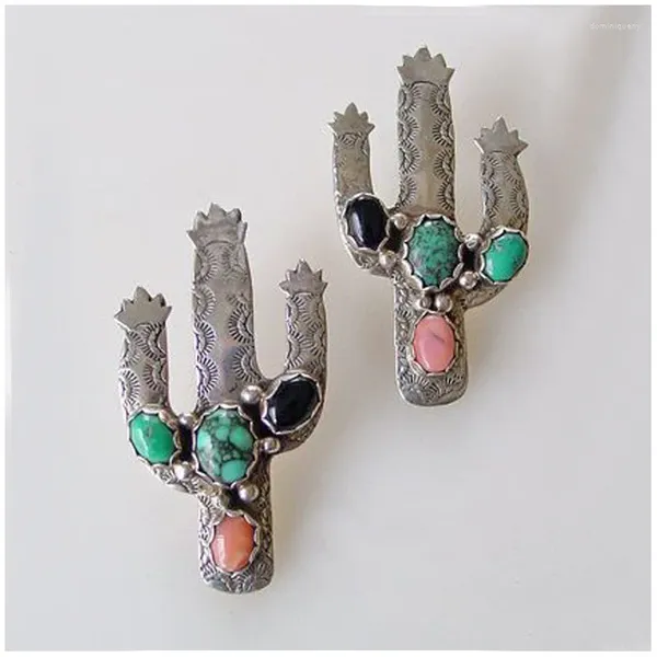 Brincos de garanhão vintage boêmio estilo cacto de metal com pedra colorida boho chique nativo tribal gota balançar jóias