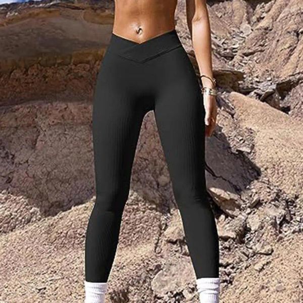 Pantaloni attivi Donna Leggings da yoga Modello a coste Vita alta Lungo senza cuciture Allenamento atletico Esercizio sportivo Casual