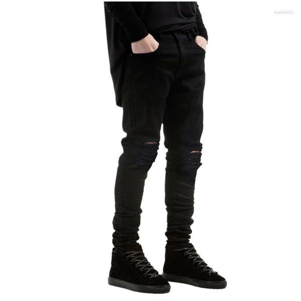 Jeans da uomo Uomo Nero Strappato Skinny Hip Hop Swag Denim Graffiato Biker Joggers Pantaloni Pantaloni firmatiUomo