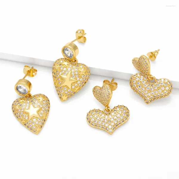 Orecchini a bottone FLOLA grosso cuore a forma di bolla per le donne Orecchini a bottone a forma di stella placcati in oro rame Regali di gioielli romantici Erst70