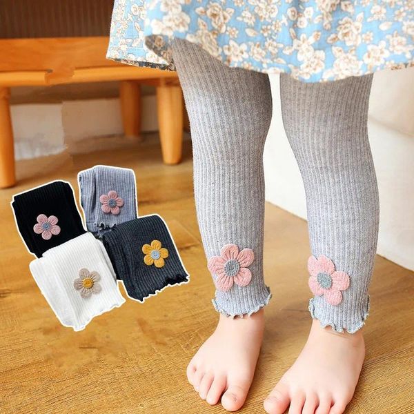 Calças do bebê menina leggings calças outono meia-calça criança criança calça flor algodão tricô para criança infantil legging primavera