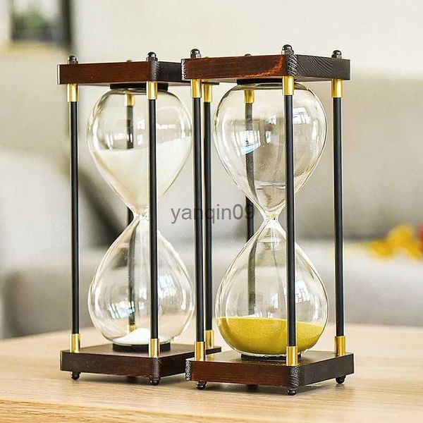 Oggetti decorativi Quadrato Fondo in legno Clessidra in vetro Timer da 30 minuti Interessanti ornamenti per la casa Clessidra Contaore da cucina Orologio con sabbia blu HKD231023