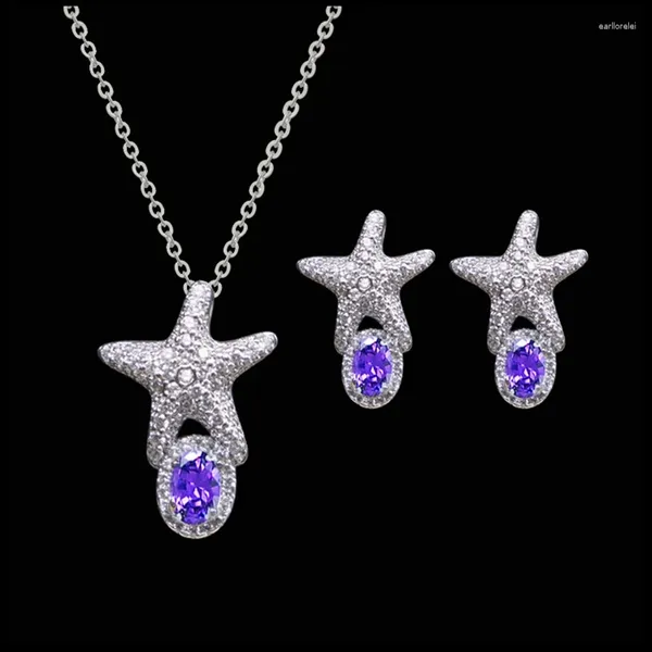 Collana Orecchini Set MYFEIVO Micro-intarsiato Zircone Cristallo 2 Pezzi Piccola Stella Marina Orecchino Per Regali Di Natale Femminili XXY0049