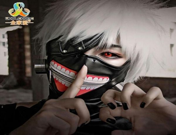 Liquidazione di alta qualità Tokyo Ghoul 2 Kaneki Ken Maschera Maschere con cerniera regolabile Pelle PU Maschera fredda Blinder Anime Cosplay Y2001032242205