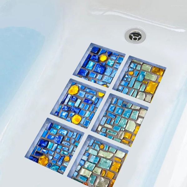 Ensemble d'accessoires de bain autocollants motif de plage carré adhésif 3D anti-dérapant tatouages de baignoire décalcomanies années toiles de fond pour la photographie 8x8 autocollant des années 90