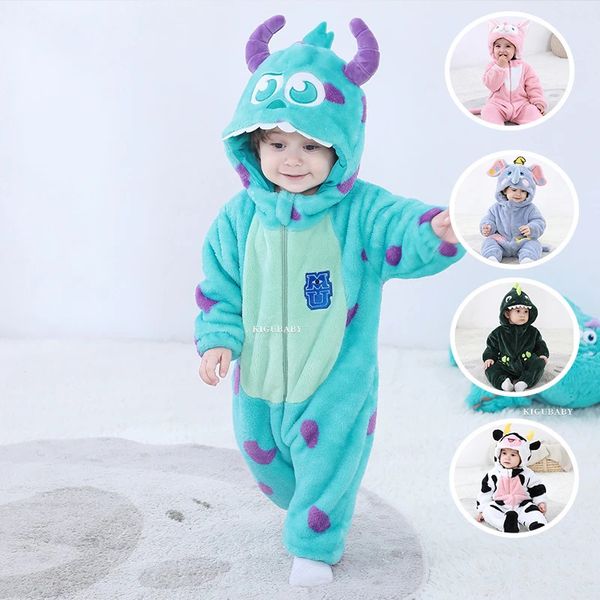 Strampler Anime Kigurumis Baby Mädchen Kleidung Strampler Winter Weiche Warme Säugling Jungen Onesie Body Cosplay Kostüm Mit Kapuze Zipper Overalls 231023