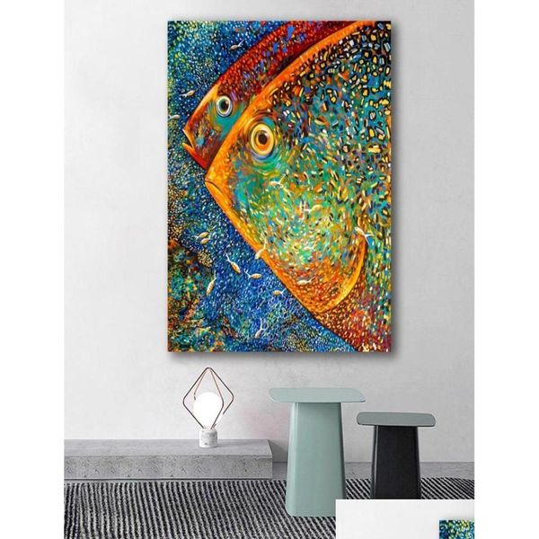 Resimler soyut renkf balıklar resim posterler ve baskılar modern cuadros sanat dekoratif duvar resimleri oturma odası için ev dekor5 dhquw