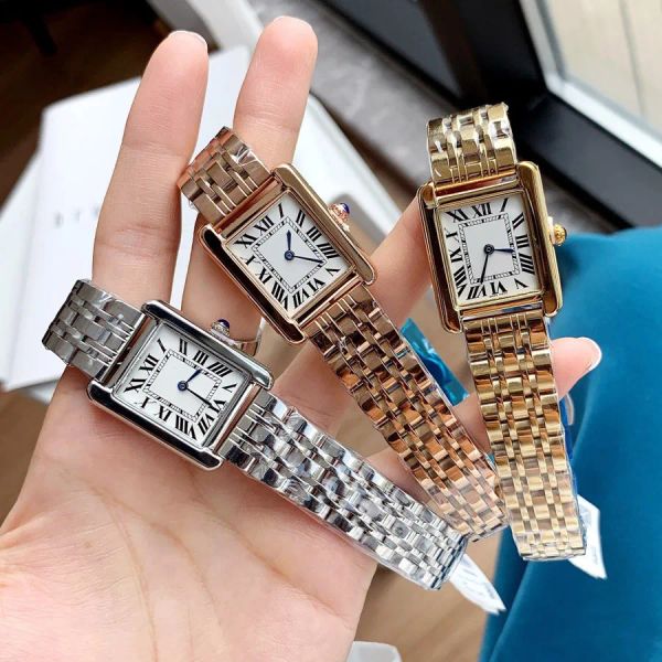 Carier relógios marca designer feminino moda menina retângulo algarismos árabes dial estilo aço metal boa qualidade panthere relógio de pulso